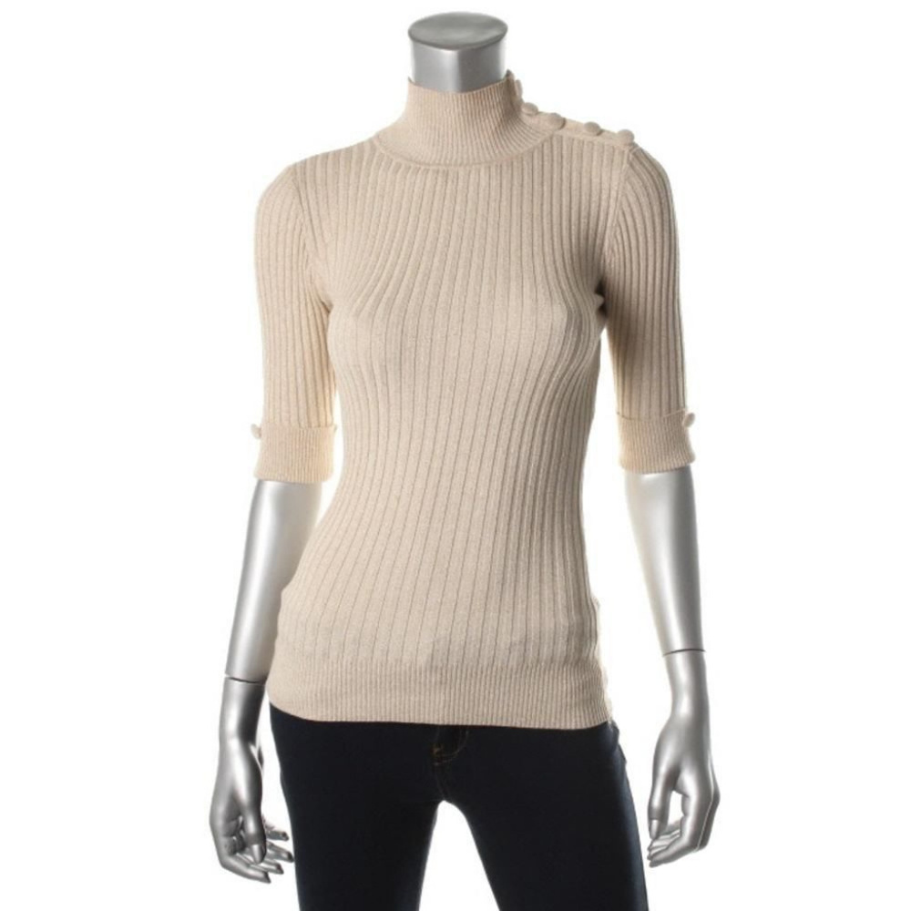 INC INTERNATIONAL CONCEPTS IVORY GOLD SWEATER